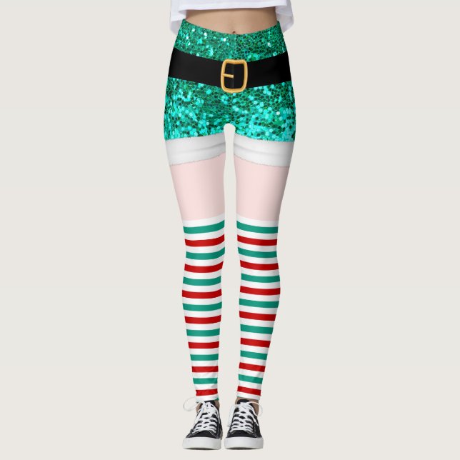Mrs Santa Claus green glitter Leggings (Front)