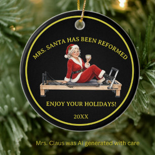 Mrs. Santa Claus Pilates Holiday Message Ceramic Ornament