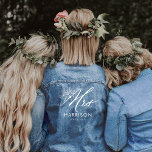 Mrs Script Bride's Name & Wedding Date Floral Denim Jacket<br><div class="desc">Love blooms in the most unexpected ways! Our Bride script floral bouquet wedding denim jacket features our hand-drawn floral bouquet. Designed to make heads turn on your special day. Whether you're a trendsetter bride or looking for the perfect gift for the bride-to-be, this jacket is a must-have addition to your...</div>