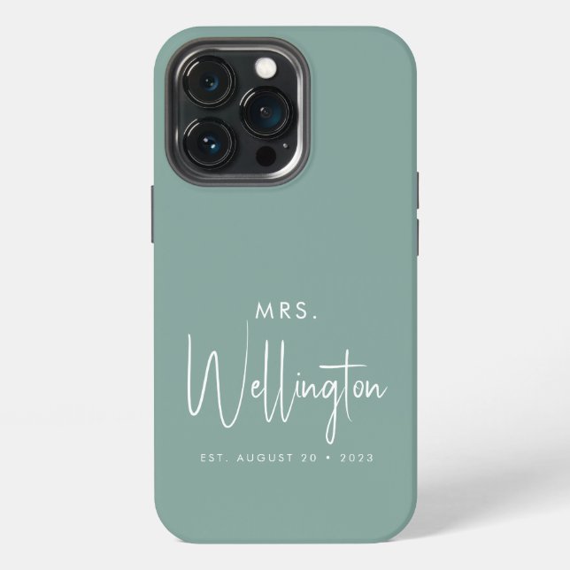 Mrs Script Green Custom Bride Name Newlywed  Iphone Case (Back)