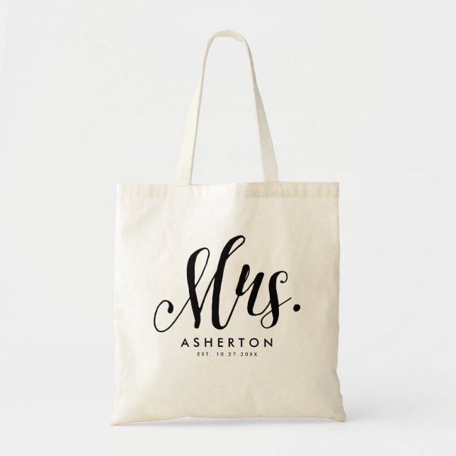 Mrs. script personalized newlywed bride tote bag (Front)