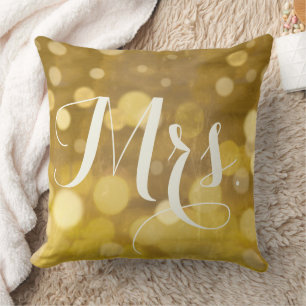 Mrs. Sweetheart Brides Abstract Gold Lights Throw Pillow