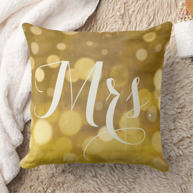 Mrs. Sweetheart Brides Abstract Gold Lights Throw Pillow (Blanket)