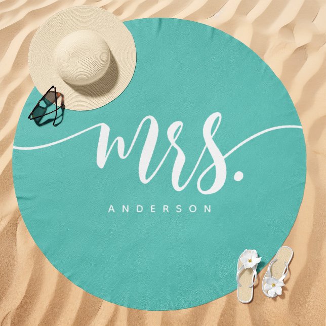Mrs. Teal And White Honeymoon Beach Towel (Creator Uploaded)