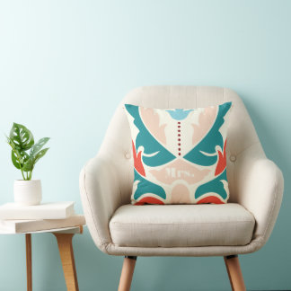 Mrs.Teal Peach Coral Burgundy Modern Damask Pillow