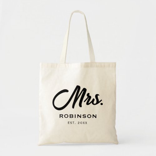 Mrs Tote Bags Modern Script Black and White