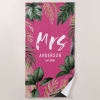 Mrs tropical botanical girly pink typography