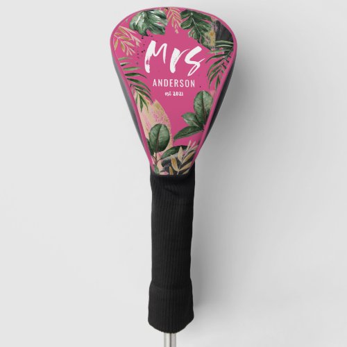 Mrs tropical botanical girly pink typography golf head cover