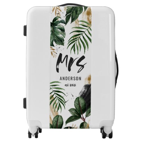 Mrs tropical leaf  typography luggage