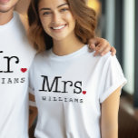 Mrs Vintage Black Personalized Wedding Monogram Tri-Blend Shirt<br><div class="desc">Custom last name shirt for the Mrs or Future Mrs. Features vintage typewriter style text in black with a red heart accent. Visit our store for the matching Mr shirt - these make a unique wedding gift,  and perfect for the couple to wear on the honeymoon!</div>