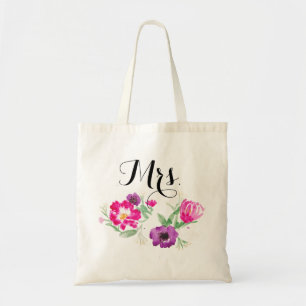 Mrs. Watercolor Flowers Tote Bag