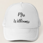 Mrs. White Hat<br><div class="desc">This super cute white sports hat is accented with Mrs. and your new last name,  making it perfect for the newlywed on her honeymoon.</div>