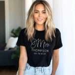 Mrs White Modern Script Custom Wedding Newlywed T-Shirt<br><div class="desc">Modern and casual chic white calligraphy script "Mrs." women's wedding tee shirt features custom text that can be personalized with the bride's new married last name and wedding date / date established. Perfect for the newly wed to wear at the honeymoon and beyond!</div>