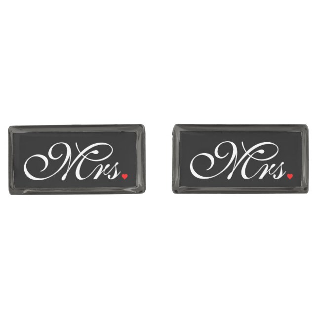 Mrs. Wife Bride His Hers Newly Weds Gunmetal Finish Cufflinks (Front)