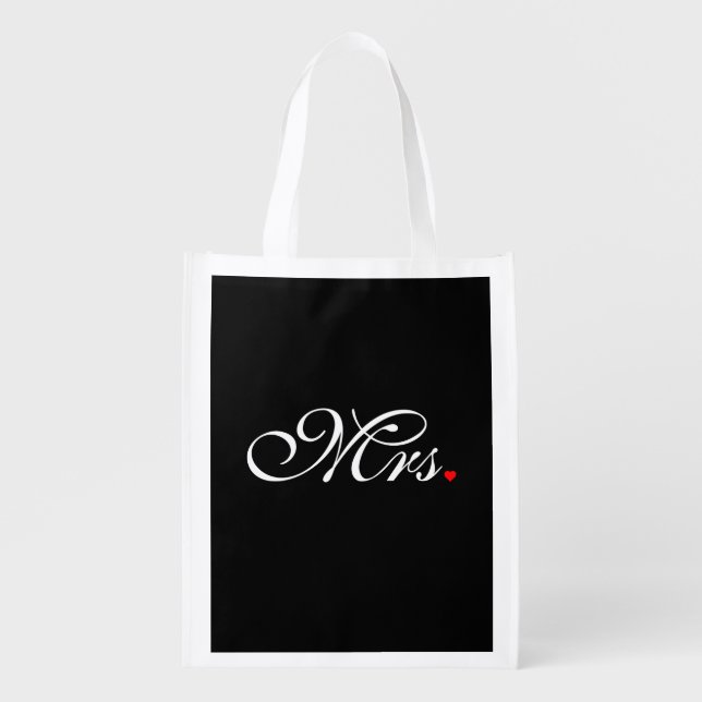 Mrs. Wife Bride His Hers Newly Weds Reusable Grocery Bag (Front)