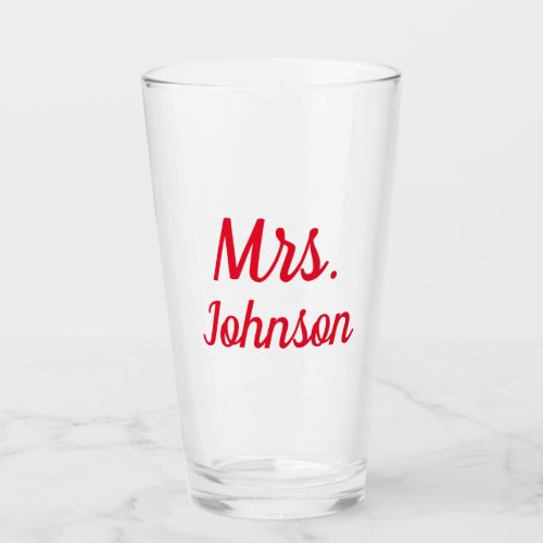 Mrs Wife Couple Monogram Red Bold Name Gift Glass