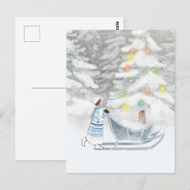 Mrs. Winter Festive Snow Christmas Watercolor Postcard (Front/Back)
