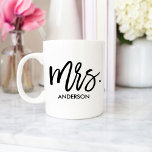 Mrs. with Name Modern Script Personalized Coffee Mug<br><div class="desc">Give her her very own personalized mug with a large whimsical typography "Mrs." and her last name. A matching mug is available for the Mr. as well. These make great gifts for newlyweds,  teachers,  counselors and more.</div>
