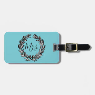 Mrs Wreath Turquoise Luggage Tag