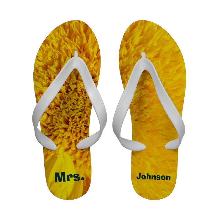 Mrs. Your Name Flip Flops Sunflowers Wedding