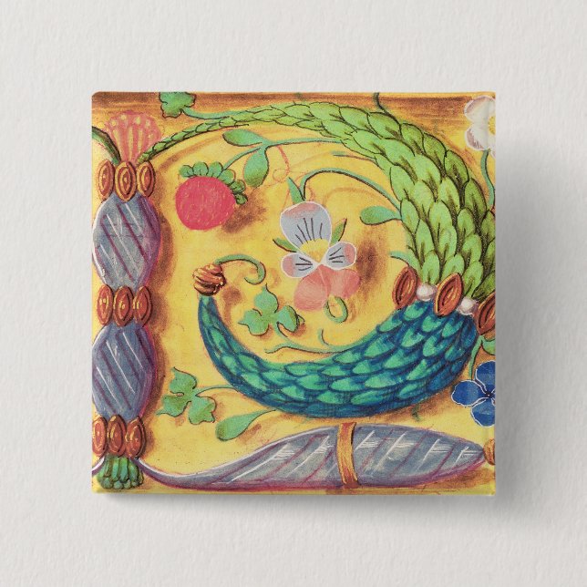 Ms 134 Illuminated letter `P' decorated with flowe Button (Front)