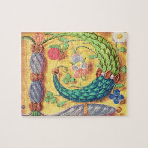 Ms 134 Illuminated letter `P' decorated with flowe Jigsaw Puzzle