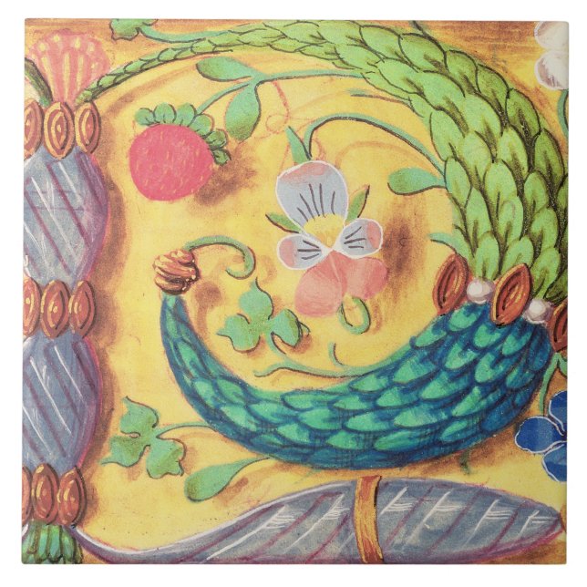 Ms 134 Illuminated letter `P' decorated with flowe Tile (Front)