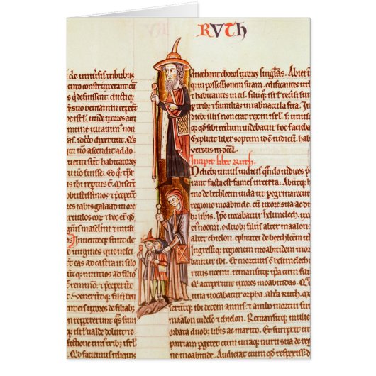 Ms 21 fol.97 Ruth and Boaz, from a Bible Cards (Front)
