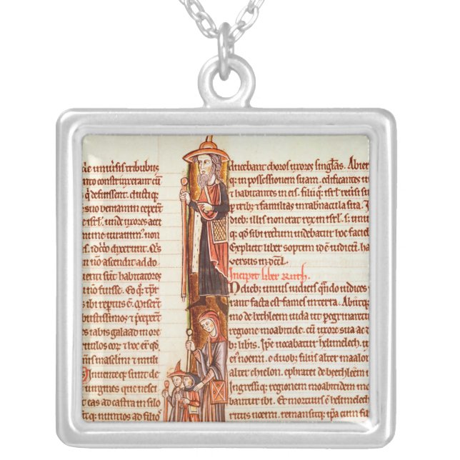 Ms 21 fol.97 Ruth and Boaz, from a Bible Silver Plated Necklace (Front)