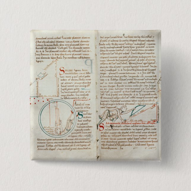 Ms 235 f.32 & 33 Geometry, from a 'Traite d'Astron Pinback Button (Front)