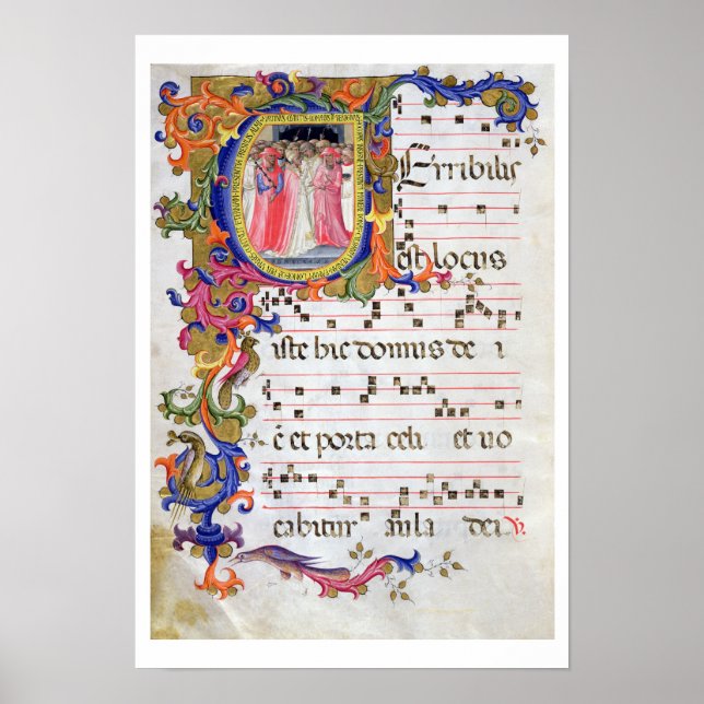 Ms 557 f.61v Page with historiated initial 'U' dep Poster (Front)