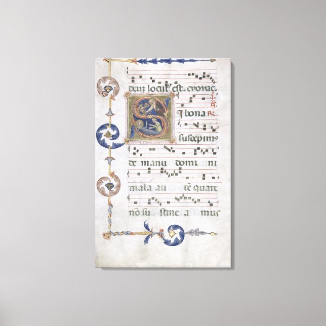 Ms 564 f.13v Page with historiated initial 'S' dep Canvas Print (Front)
