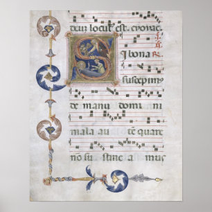 Ms 564 f.13v Page with historiated initial 'S' dep Poster