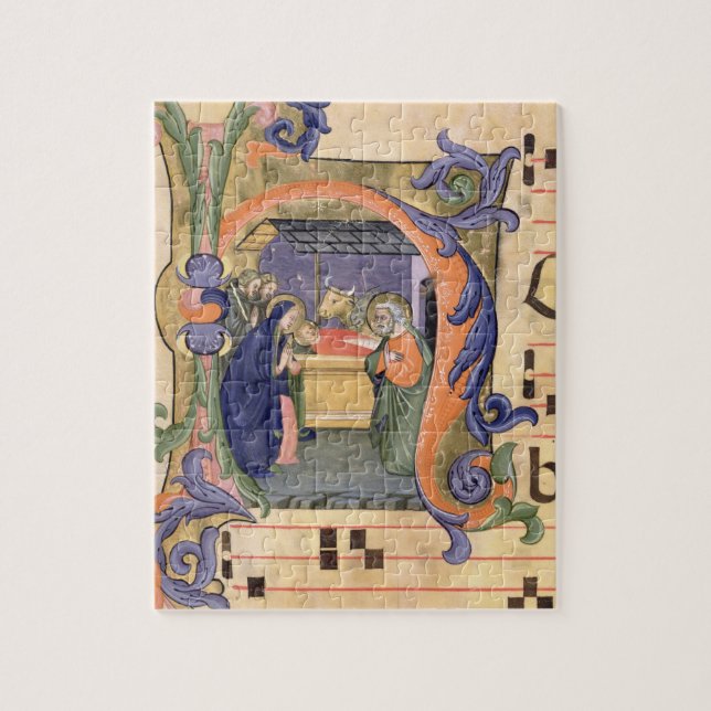 Ms 571 f.6r Historiated initial 'H' depicting the Jigsaw Puzzle (Vertical)