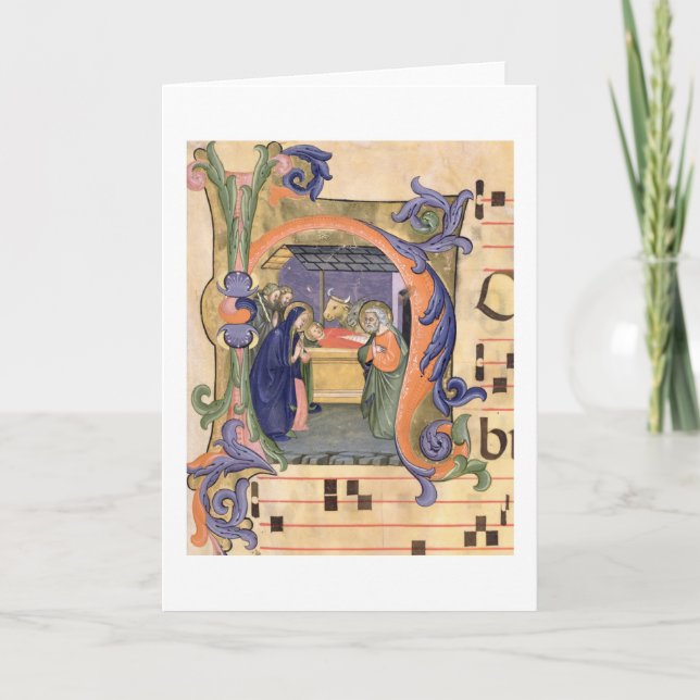 Ms 571 f.6r Historiated initial 'H' depicting the Note Card (Front)