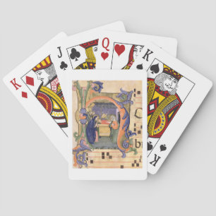 Ms 571 f.6r Historiated initial 'H' depicting the Poker Cards