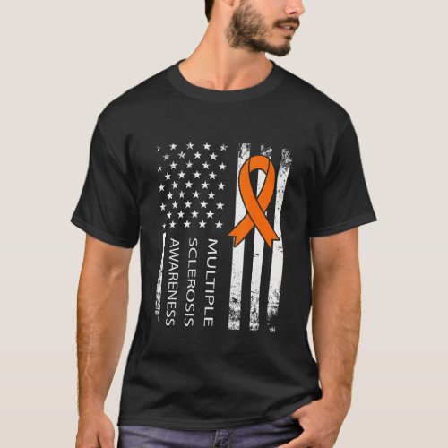 Ms Awareness Distressed Flag And Orange Ribbon 1 T_Shirt