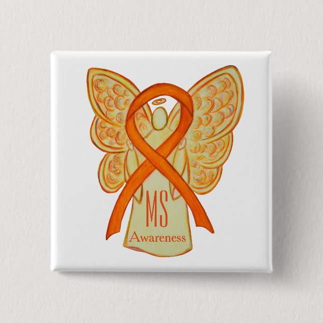 MS Awareness Ribbon Orange Angel Custom Buttons (Front)