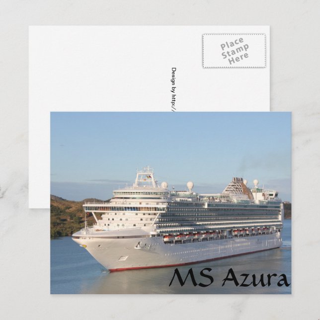 MS Azura Cruise Ship Close-Up on Antigua Postcard (Front/Back)