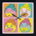 Ms. Birdy Pop Art Square Wall Clock<br><div class="desc">Ms. Birdy's iconic image is presented in 4 electric colored hues in this Pop Art-inspired design.</div>