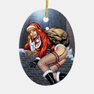 Ms Claus On The Rooftop Delivering Santas Presents Ceramic Ornament