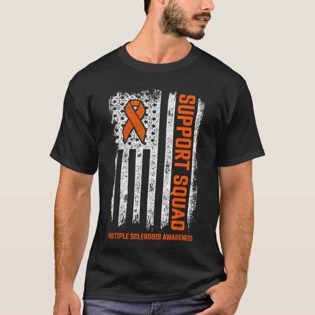 MS Flag Orange Support Squad Multiple Sclerosis Aw T-Shirt (Front)
