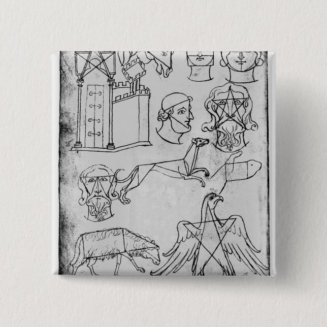 Ms Fr 19093 fol.18v Various drawings Pinback Button (Front)