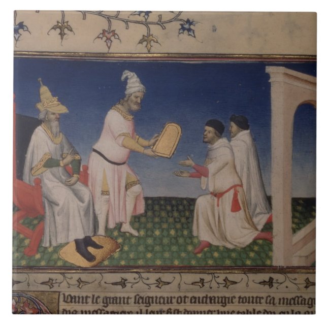 Ms Fr 2810 f.3v Kublai Khan (1214-94) giving his g Tile (Front)