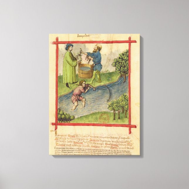 Ms Lat 9333 f.82 Fishing for Eels, from 'Tacuinum Canvas Print (Front)