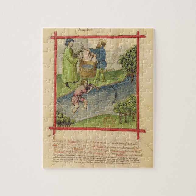 Ms Lat 9333 f.82 Fishing for Eels, from 'Tacuinum Jigsaw Puzzle (Vertical)