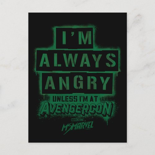 Ms Marvel  Avengercon _ Hulk Im Always Angry Postcard