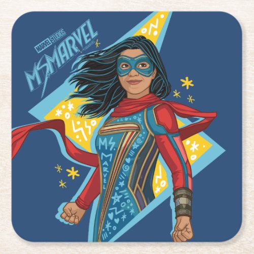 Ms Marvel  Heroic Lightning Bolt Doodle Square Paper Coaster