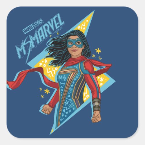 Ms Marvel  Heroic Lightning Bolt Doodle Square Sticker
