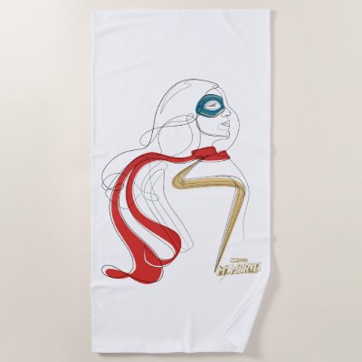 Ms. Marvel | Minimalist Single Line Drawing Beach Towel